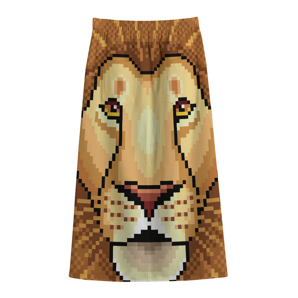 Leo Pixel Print Cotton Front Slit Maxi Skirt