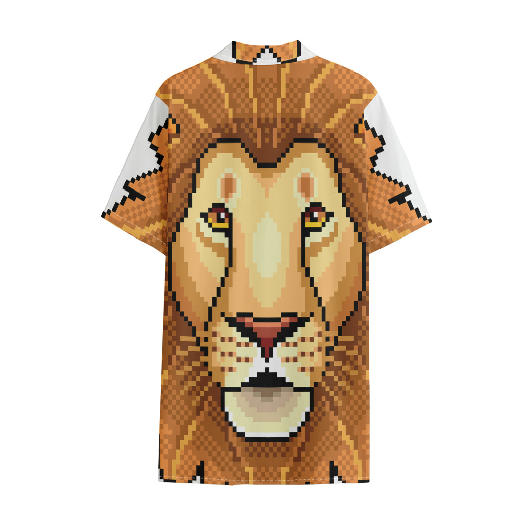 Leo Pixel Print Cotton Hawaiian Shirt