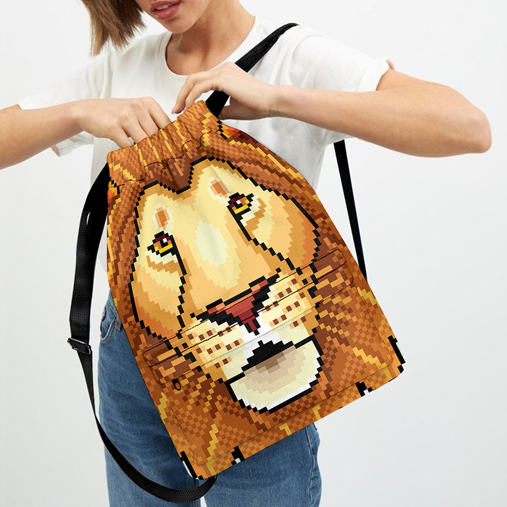 Leo Pixel Print Drawstring Backpack