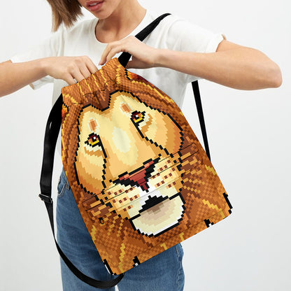 Leo Pixel Print Drawstring Backpack