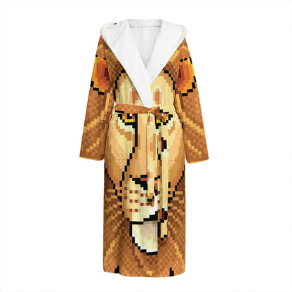 Leo Pixel Print Hooded Bathrobe