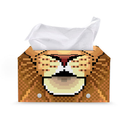 Leo Pixel Print Leather Tissue Box Cover
