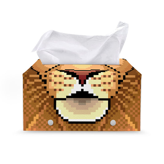 Leo Pixel Print Leather Tissue Box Cover