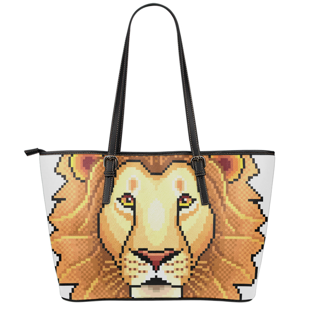 Leo Pixel Print Leather Tote Bag