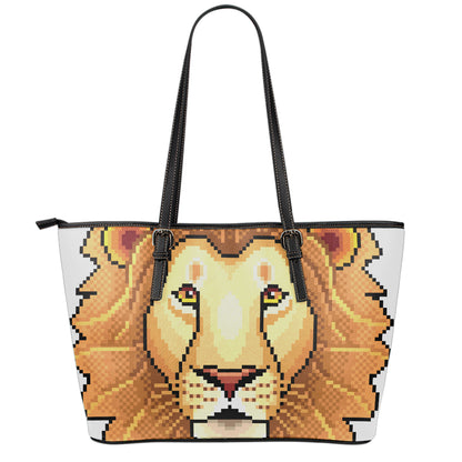 Leo Pixel Print Leather Tote Bag