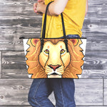 Leo Pixel Print Leather Tote Bag