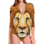 Leo Pixel Print Long Sleeve Swimsuit