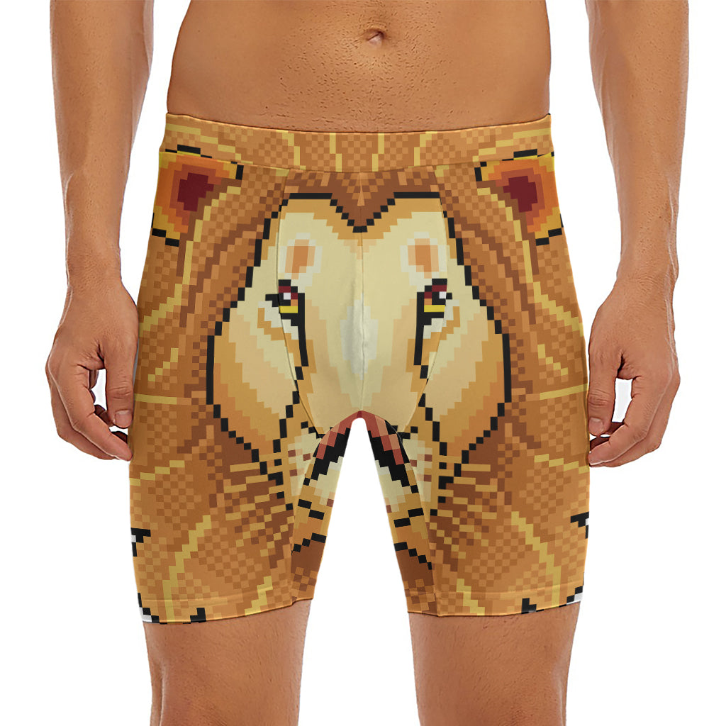 Leo Pixel Print Men's Long Boxer Briefs