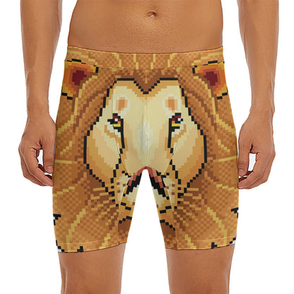 Leo Pixel Print Men's Long Boxer Briefs