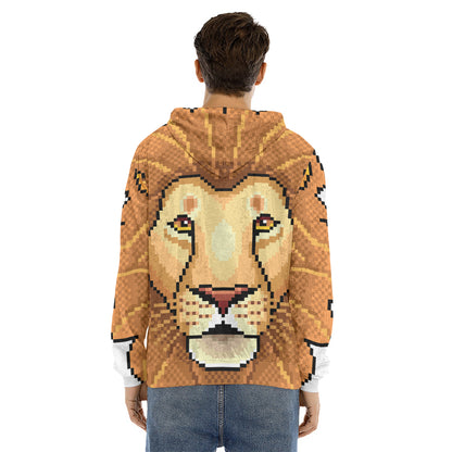 Leo Pixel Print Men's Velvet Pullover Hoodie