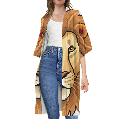 Leo Pixel Print Open Front Beach Cover Up