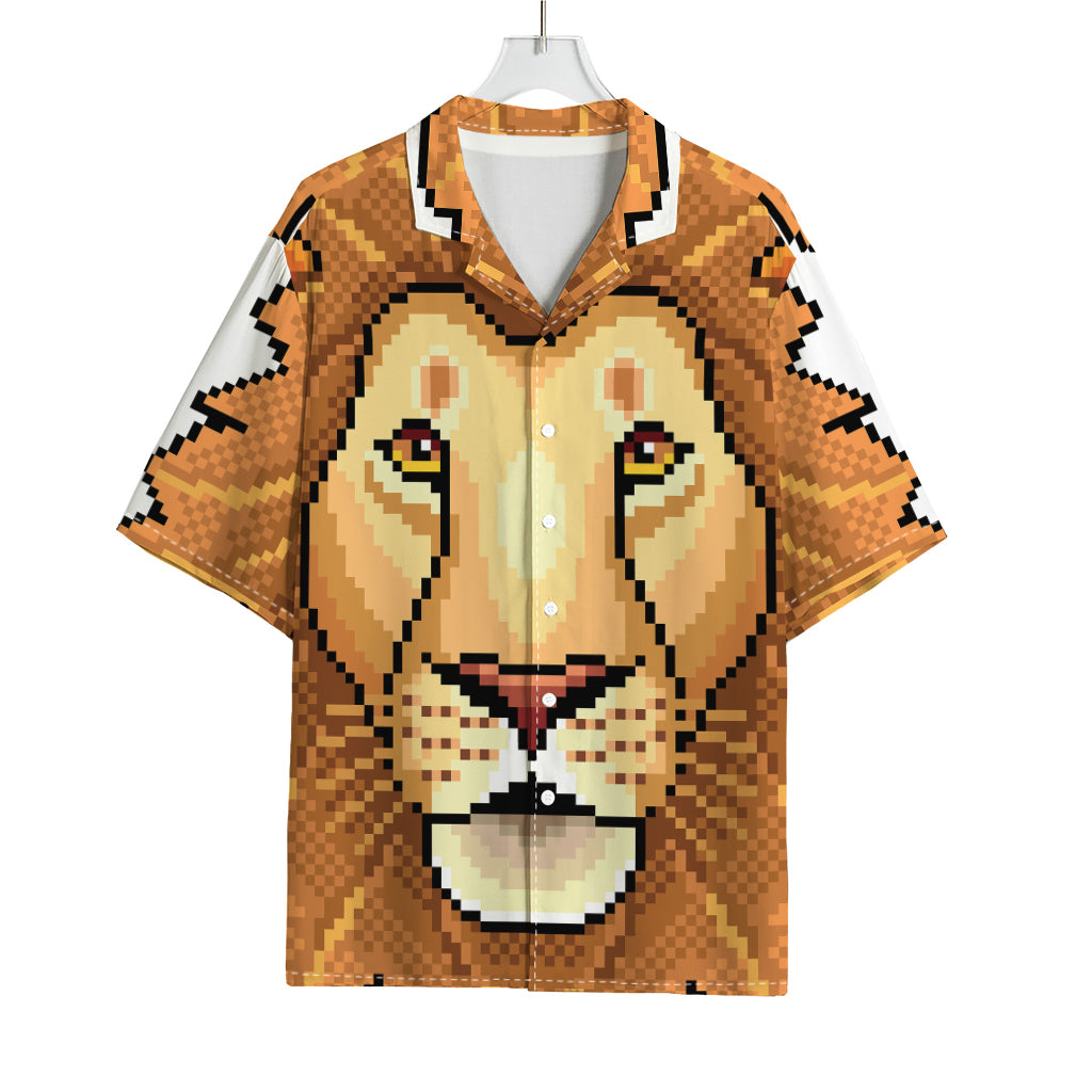 Leo Pixel Print Rayon Hawaiian Shirt