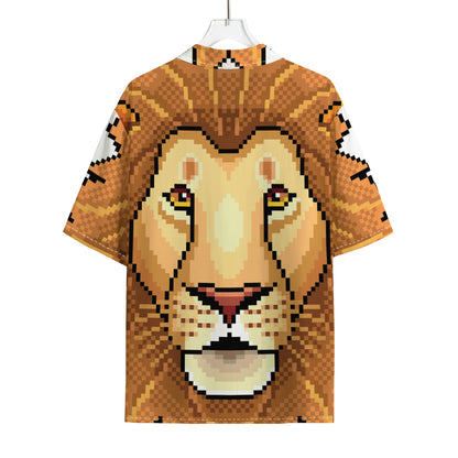 Leo Pixel Print Rayon Hawaiian Shirt