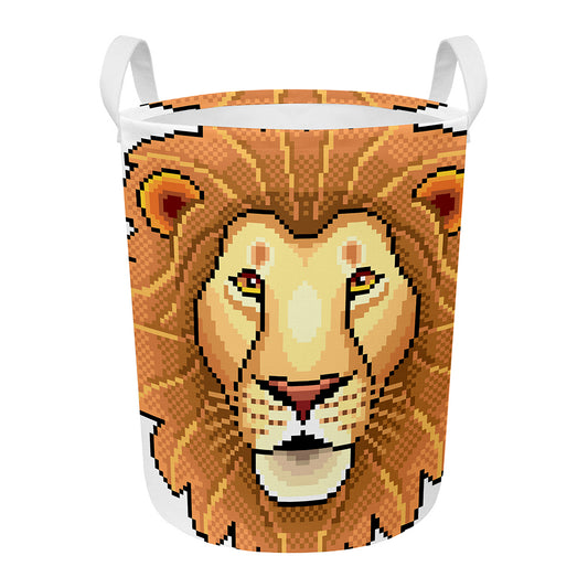 Leo Pixel Print Round Laundry Basket