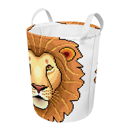 Leo Pixel Print Round Laundry Basket