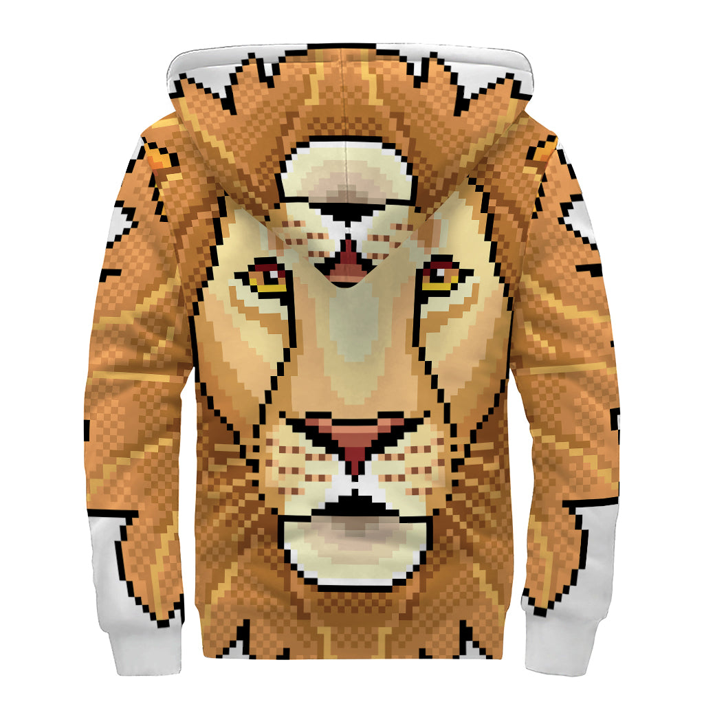 Leo Pixel Print Sherpa Lined Zip Up Hoodie