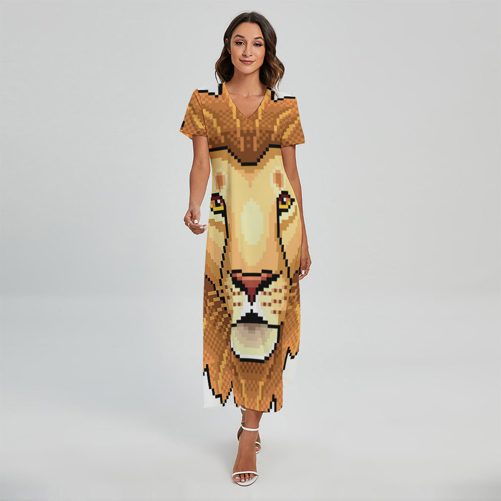 Leo Pixel Print Short Sleeve Maxi Dress