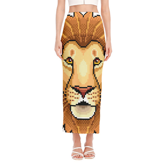 Leo Pixel Print Side Slit Maxi Skirt