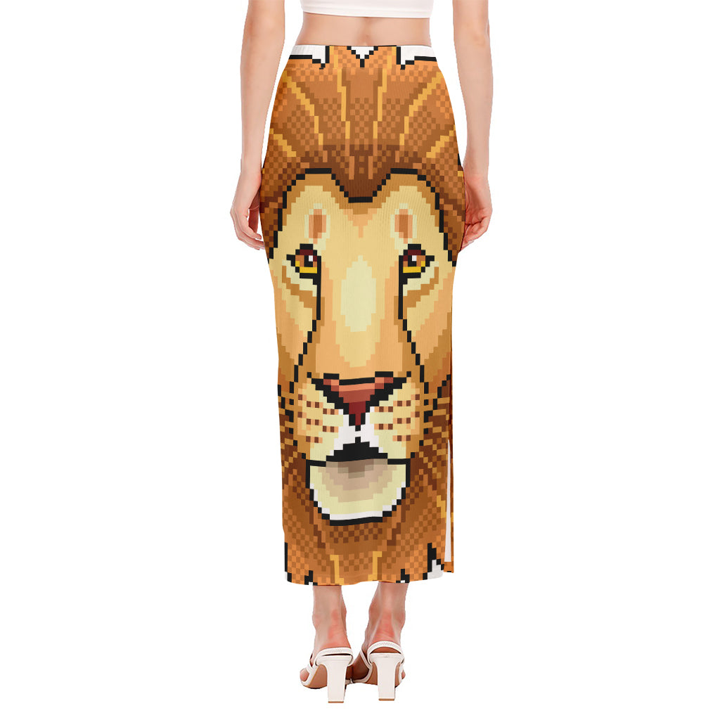 Leo Pixel Print Side Slit Maxi Skirt