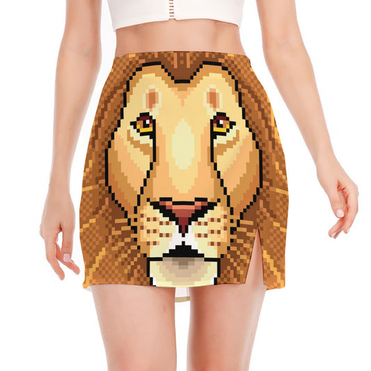 Leo Pixel Print Side Slit Mini Skirt