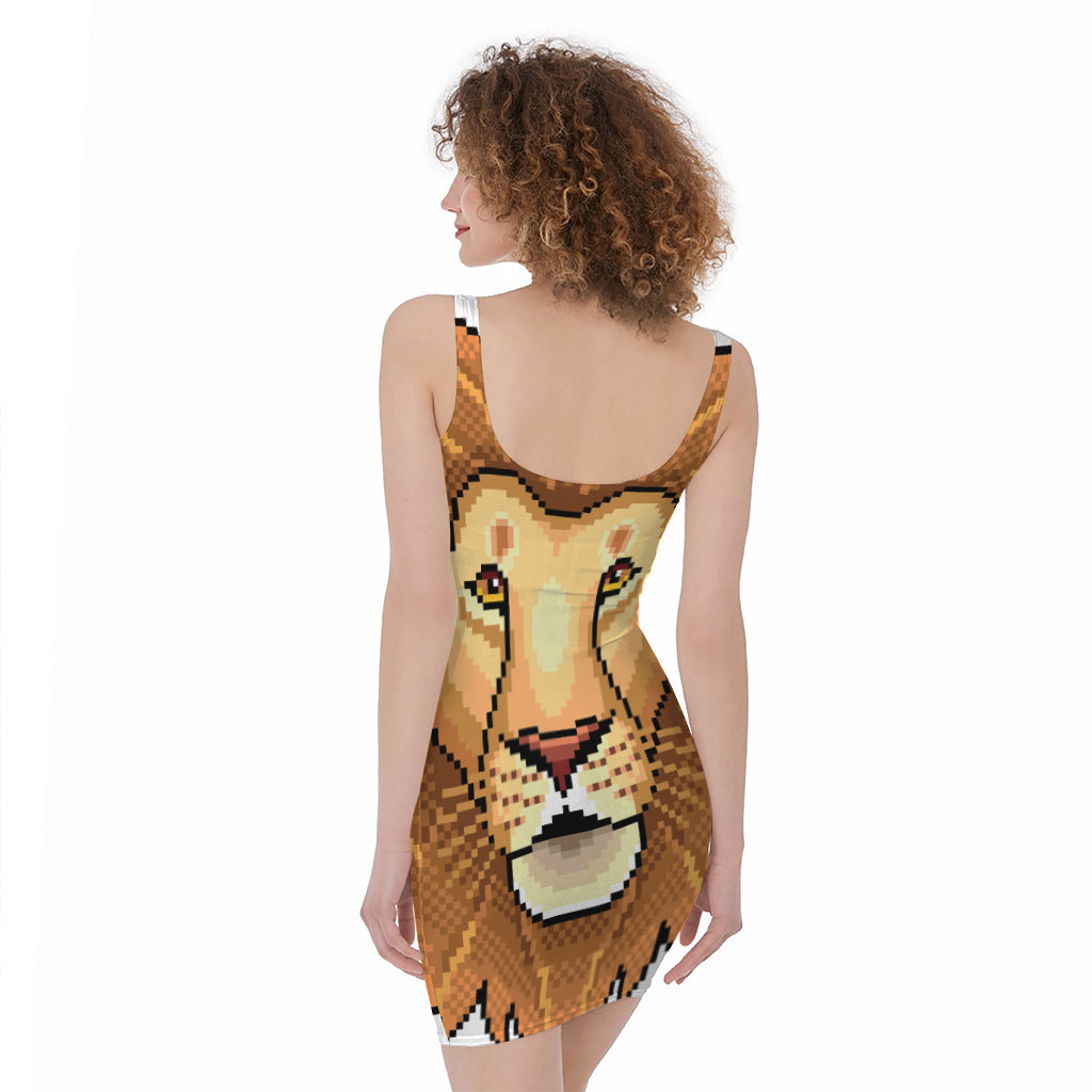 Leo Pixel Print Sleeveless Bodycon Dress