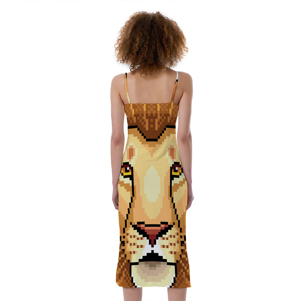 Leo Pixel Print Slim Fit Midi Cami Dress