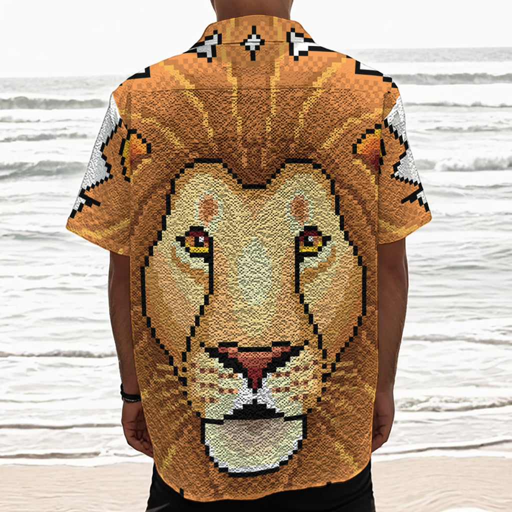 Leo Pixel Print Textured Short Sleeve Shirt