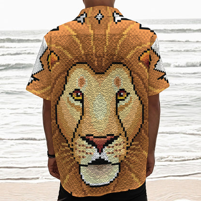 Leo Pixel Print Textured Short Sleeve Shirt