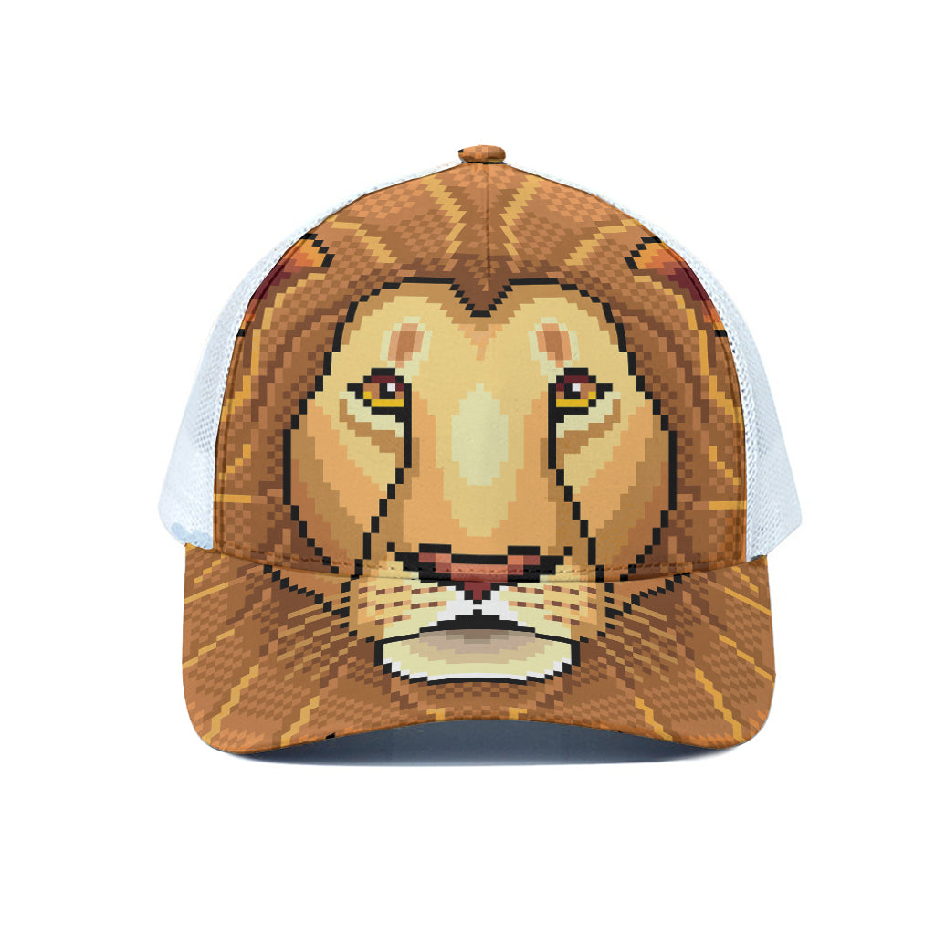 Leo Pixel Print White Mesh Trucker Cap