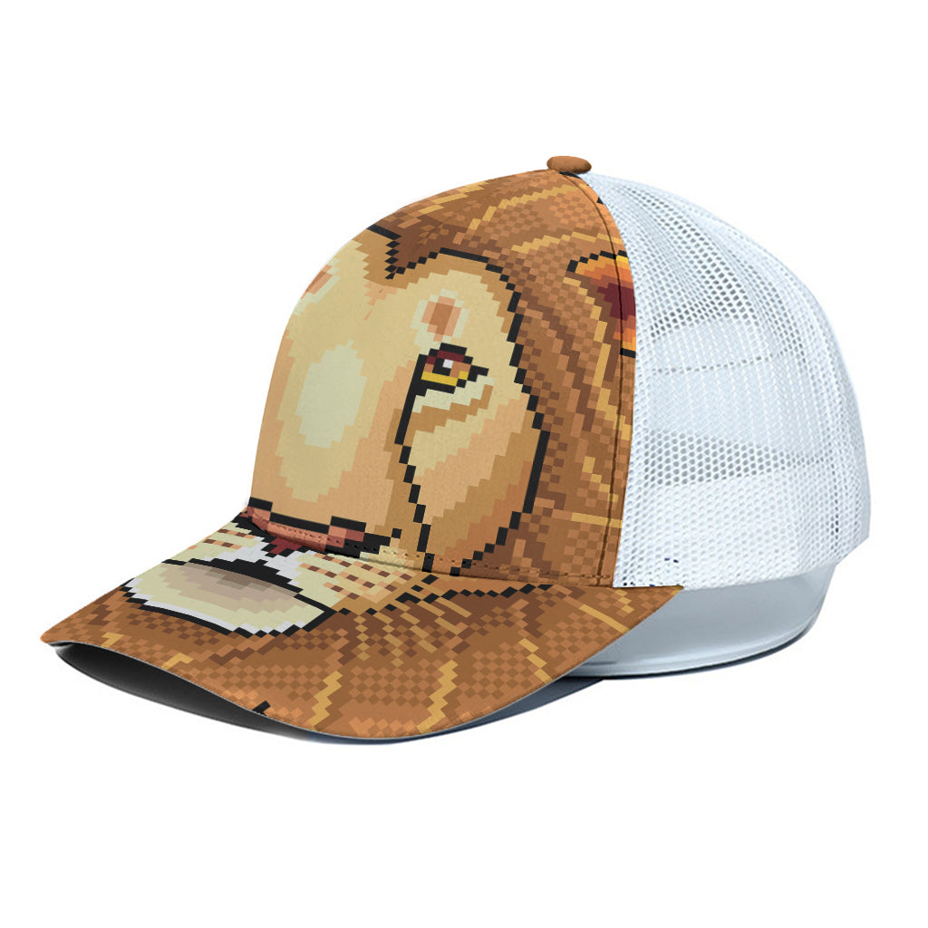 Leo Pixel Print White Mesh Trucker Cap