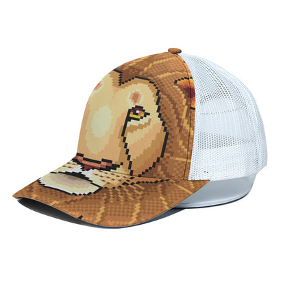 Leo Pixel Print White Mesh Trucker Cap