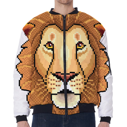 Leo Pixel Print Zip Sleeve Bomber Jacket