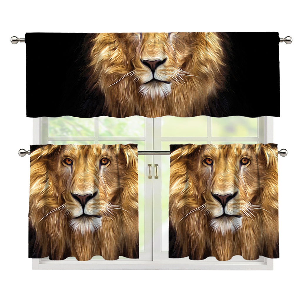 Leo Portrait Print 3 Piece Kitchen Curtains