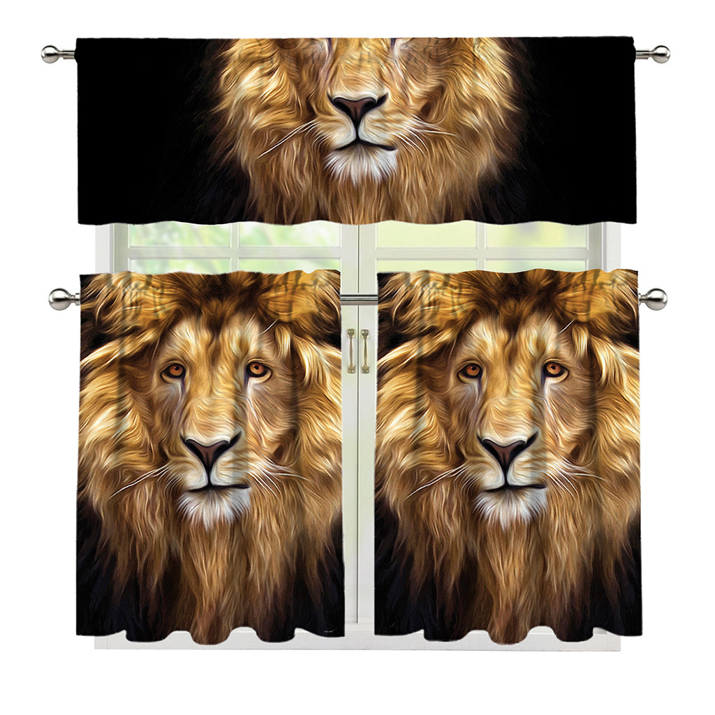 Leo Portrait Print 3 Piece Kitchen Curtains