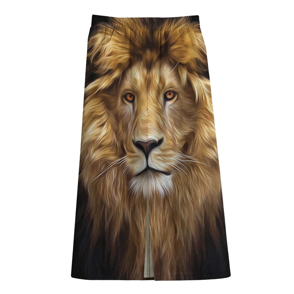 Leo Portrait Print Cotton Front Slit Maxi Skirt