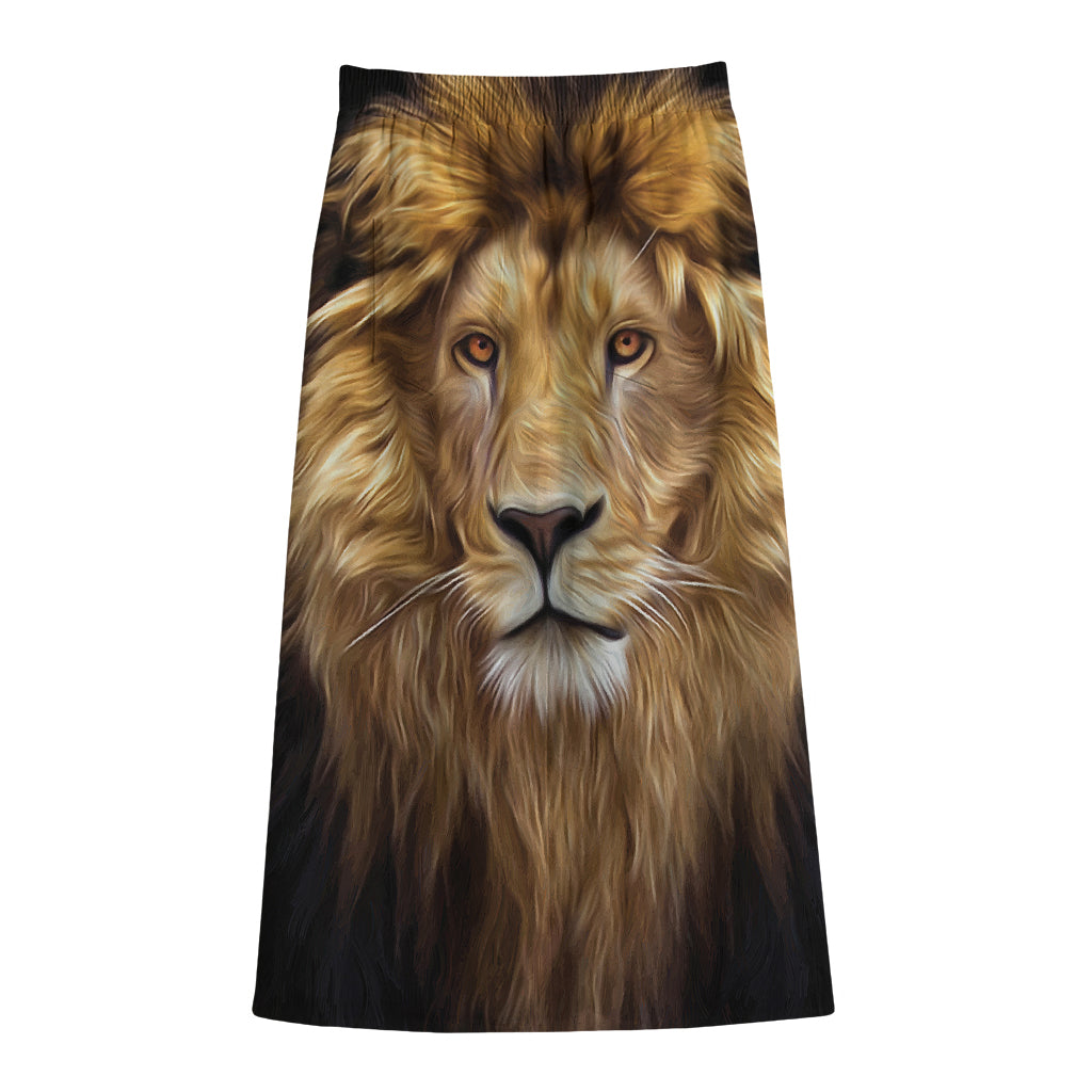 Leo Portrait Print Cotton Front Slit Maxi Skirt