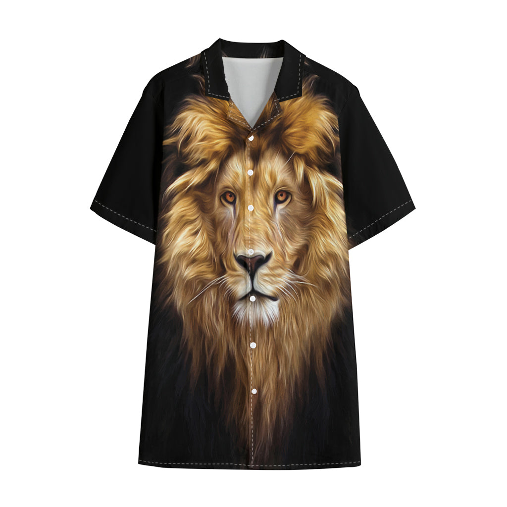 Leo Portrait Print Cotton Hawaiian Shirt