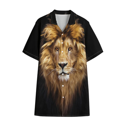 Leo Portrait Print Cotton Hawaiian Shirt
