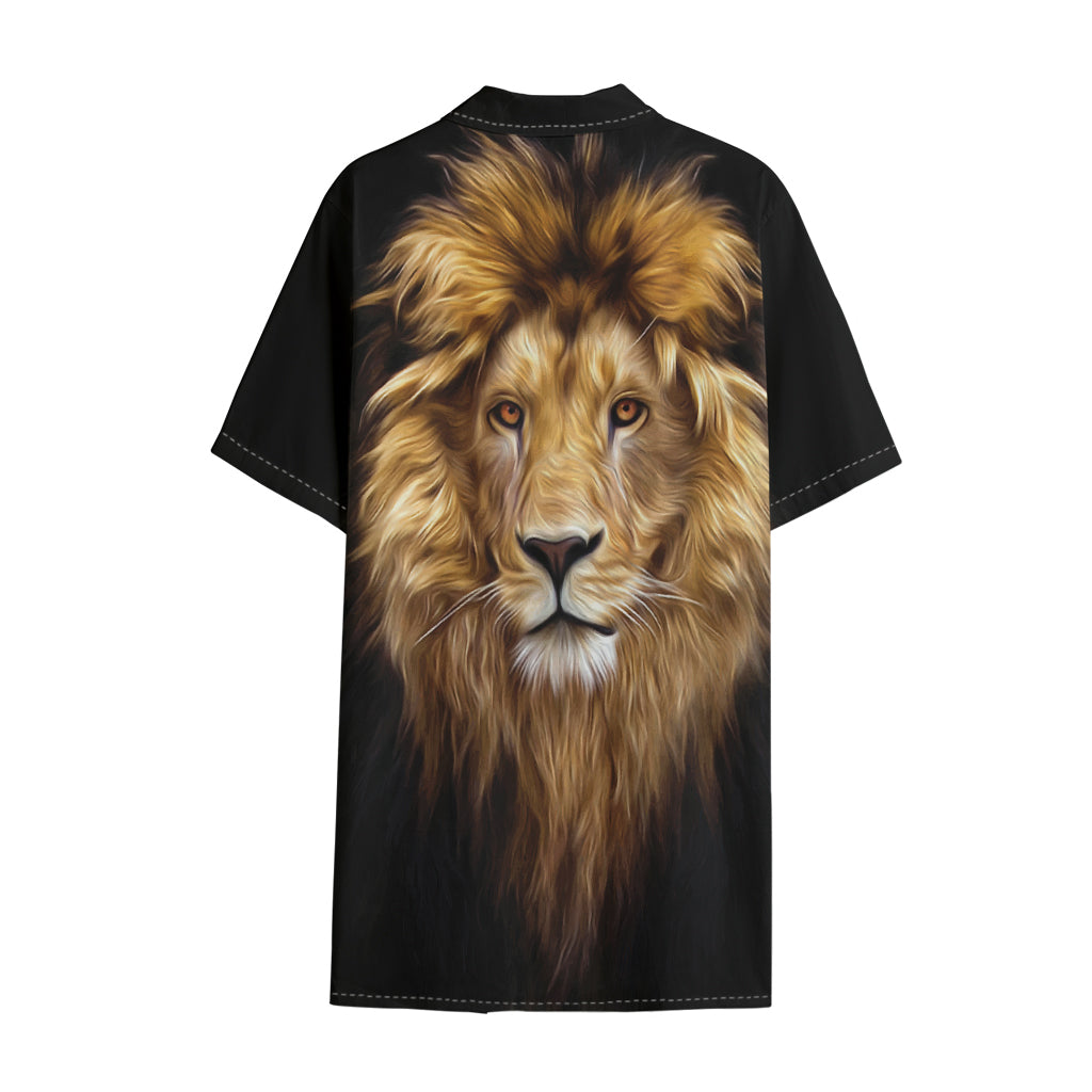 Leo Portrait Print Cotton Hawaiian Shirt