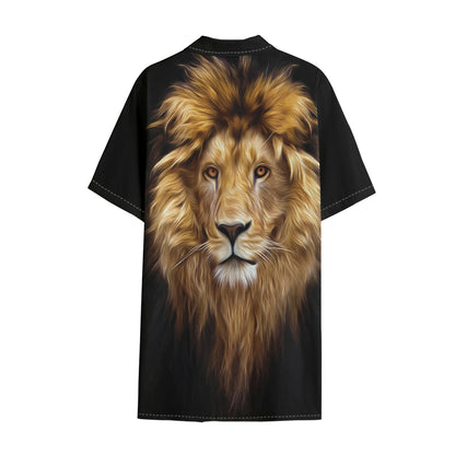 Leo Portrait Print Cotton Hawaiian Shirt