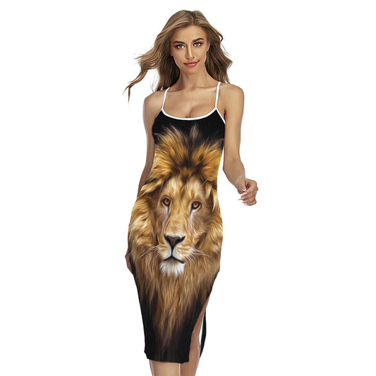 Leo Portrait Print Cross Back Cami Dress