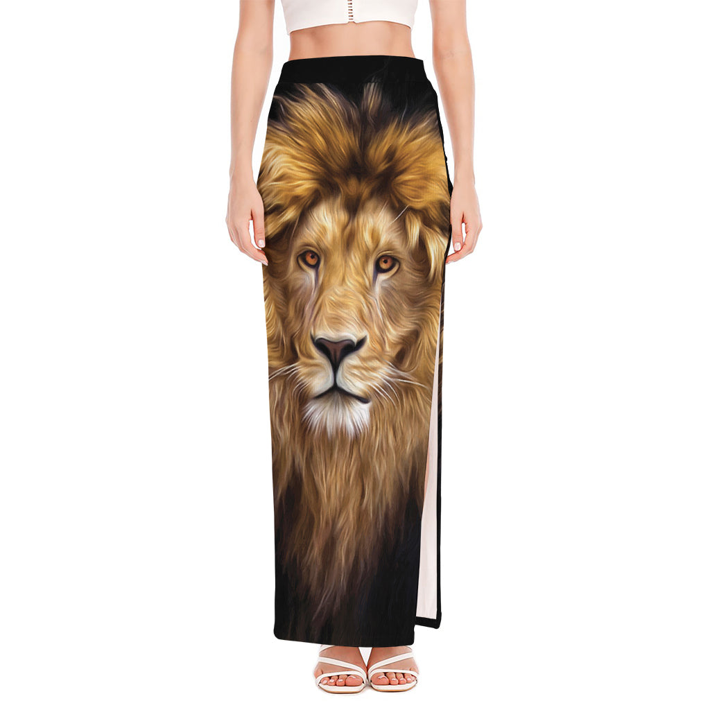 Leo Portrait Print High Slit Maxi Skirt