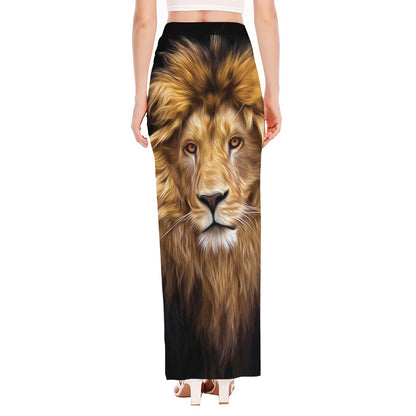 Leo Portrait Print High Slit Maxi Skirt