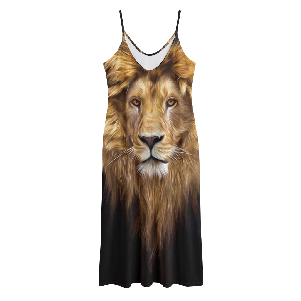 Leo Portrait Print Jersey Midi Cami Dress