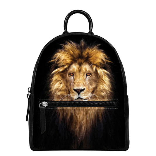 Leo Portrait Print Leather Backpack