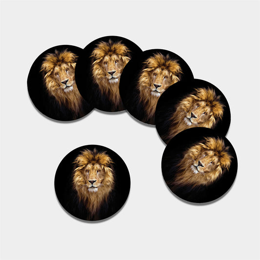 Leo Portrait Print Leather Coaster Set