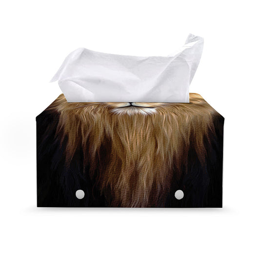Leo Portrait Print Leather Tissue Box Cover