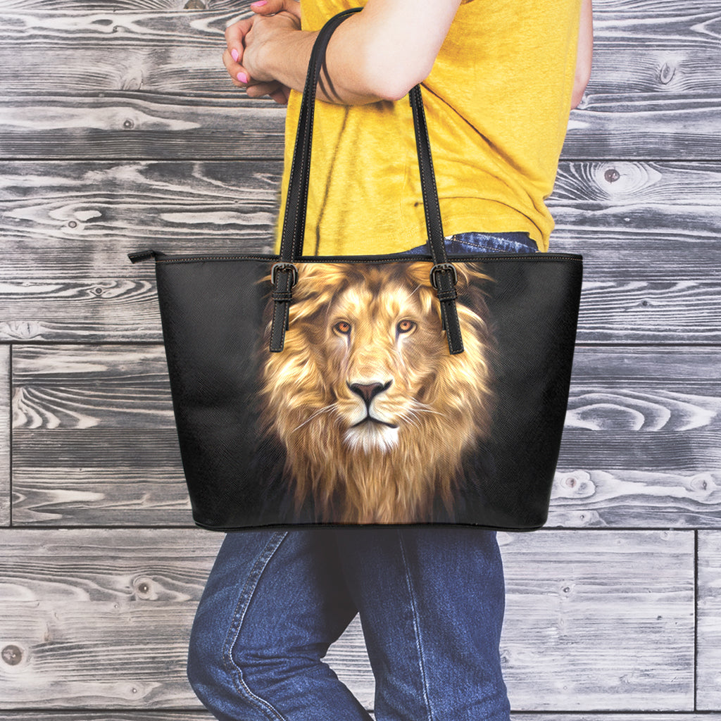 Leo Portrait Print Leather Tote Bag