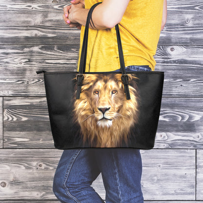Leo Portrait Print Leather Tote Bag