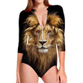 Leo Portrait Print Long Sleeve Swimsuit